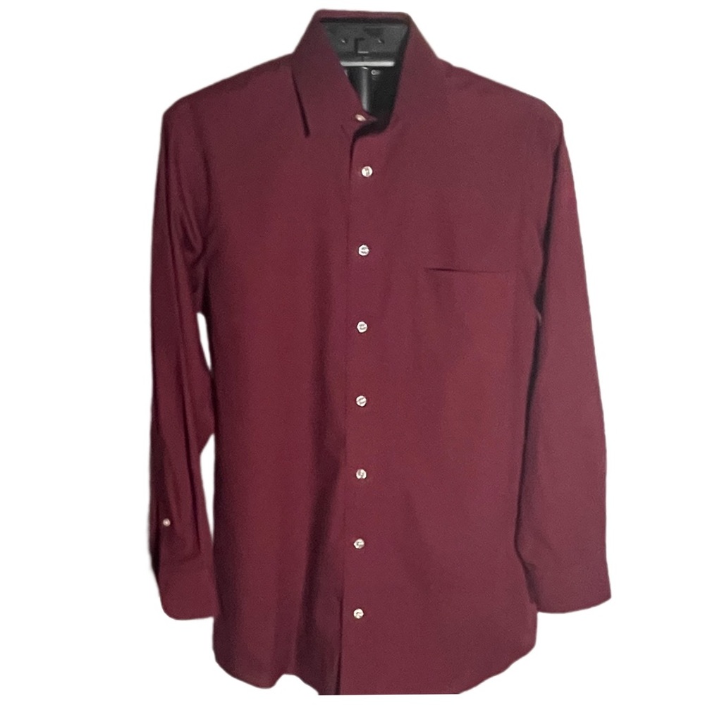 Stafford Essentials Long Sleeve Button Down Shirt Dark Red